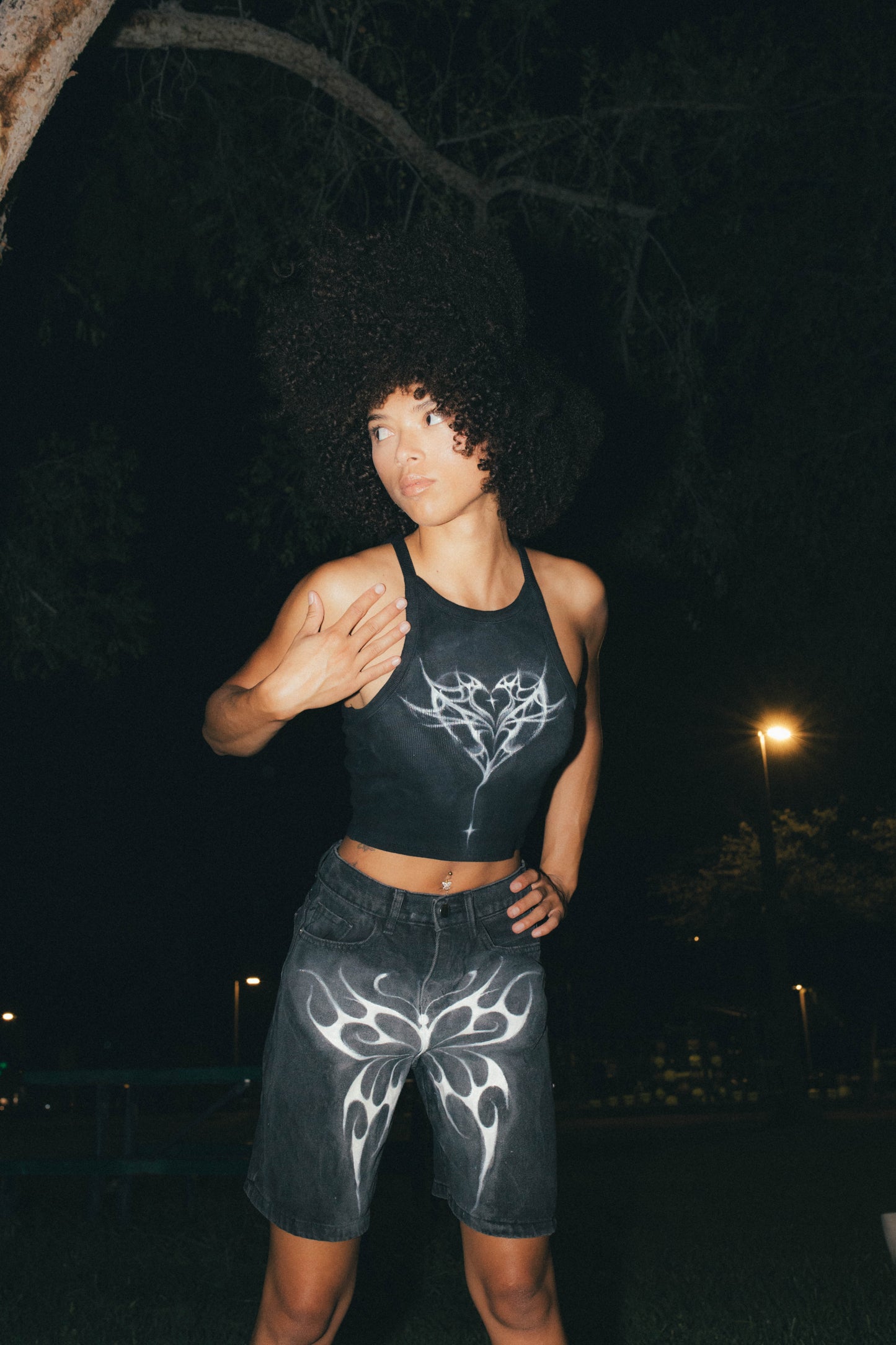 Cyber Butterfly 001 Hand Painted Black Shorts