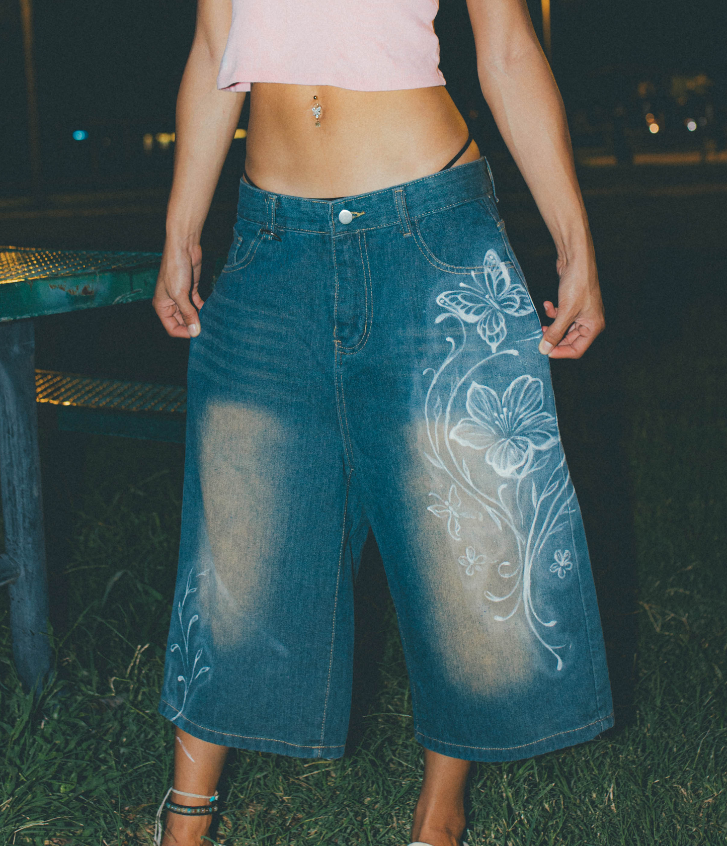 Butterfly Jorts 001 Hand-painted