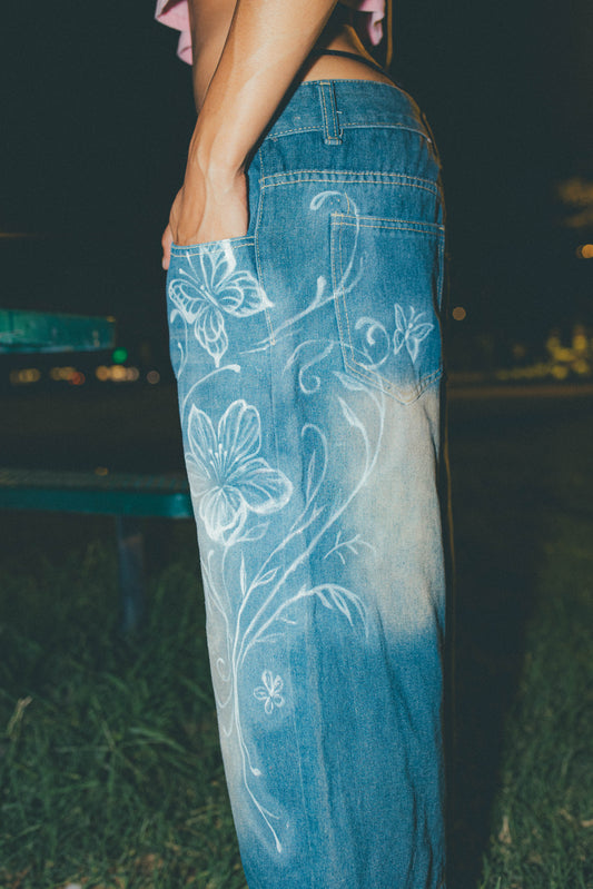 Butterfly Jorts 001 Hand-painted